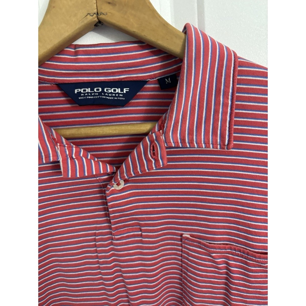 Polo Golf Ralph Lauren Red Striped Pima‎ Cotton Men's Polo Shirt M Pocket